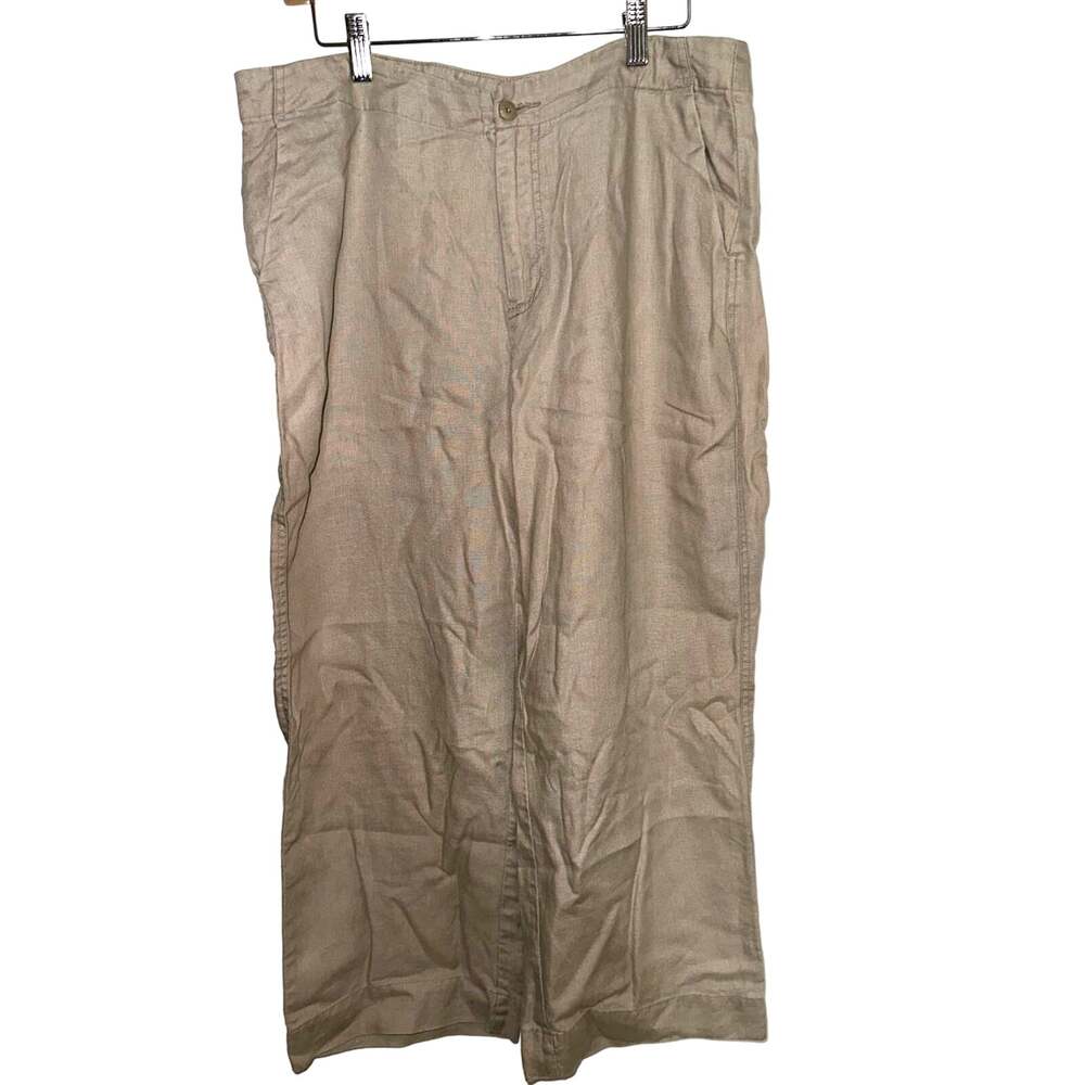 Boho Tan Linen Pants Chino Button Front Sustainable Fabric GH Bass Plus Size 14